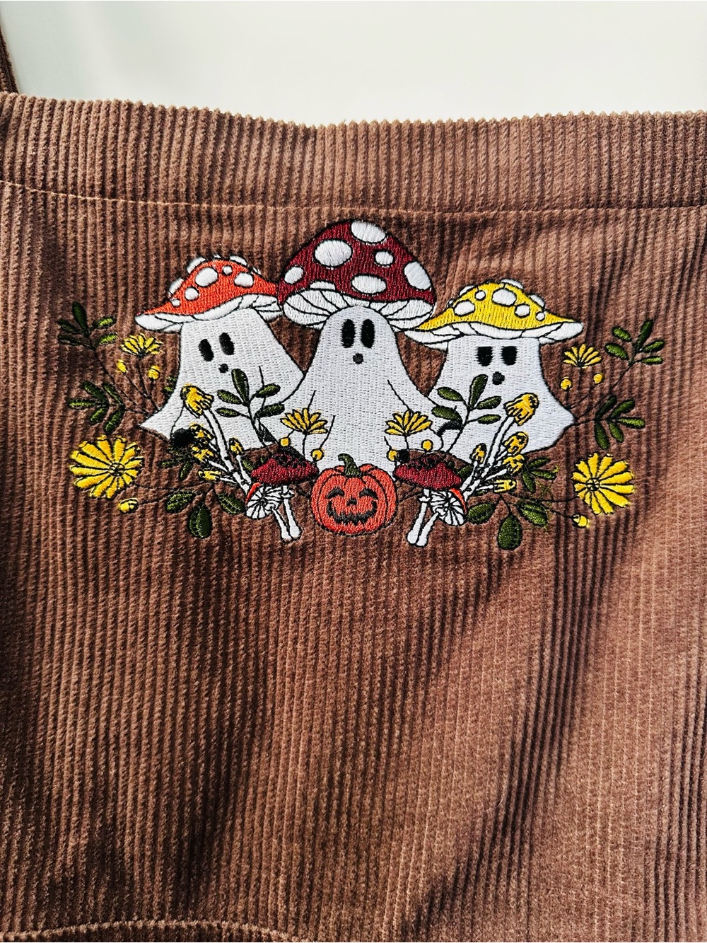 Hot Topic Brown Corduroy Ghost Mushroom Cottagecore Fall Overall Dress Size XL - Picture 2 of 7
